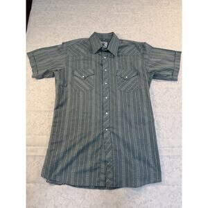 Mens Size L Short Sleeve Pearl Snap Striped Corral West Ranchwear Shirt